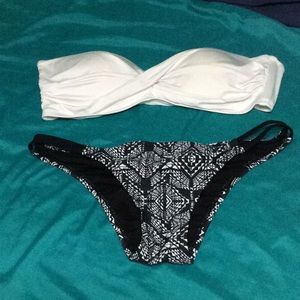 Xhilaration bikini, white bandeau top, b/w bottoms. W18